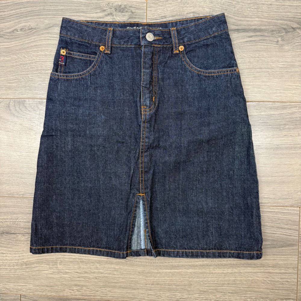 Vtg Guess Women's Denim Skirt Size 12 Dark Wash Jean Skirt Y2K Pockets 26" Waist